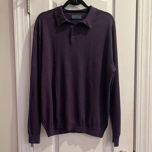 Paul Frederick Mens Sweater XL Purple Collared 1/4 Button Silk/Cotton/Cashmere